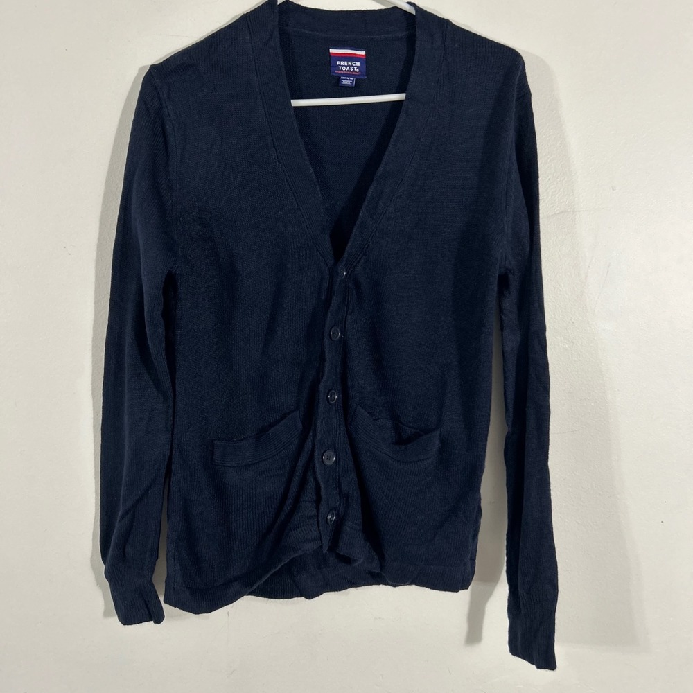 French Toast Cardigan Sweater Kids XL 14/16 Navy Blue V-Neck Button Front